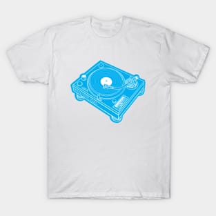 Turntable (White Lines + Cyan Drop Shadow) Analog / Music T-Shirt
